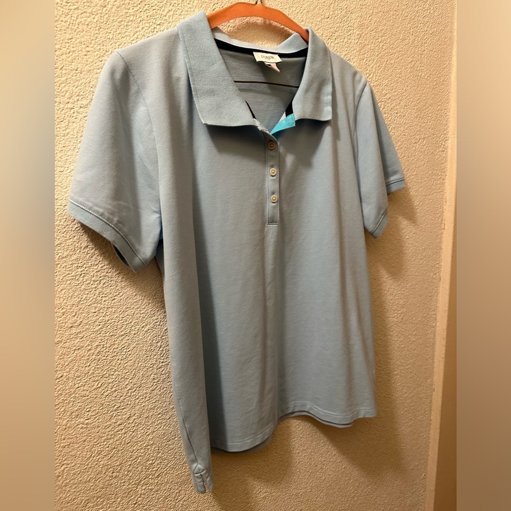 J. Crew Factory Shirt Women Pique Polo Light Blue Cotton Short Sleeve Medium